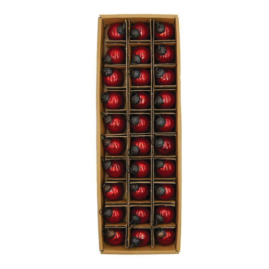 1" Round Mercury Glass Ball Ornaments, Red, Boxed Set of 30