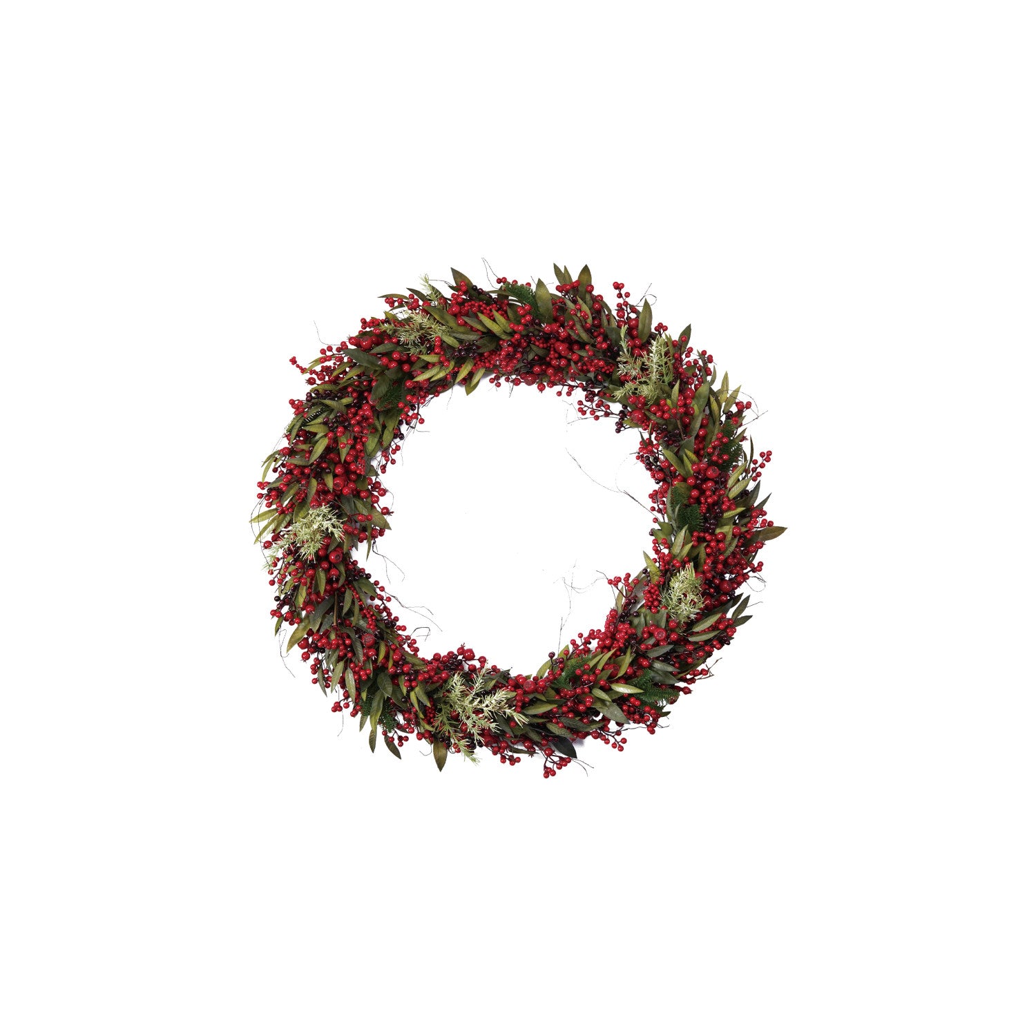 Faux Spruce Wreath with Red Berries, Crab Apples & Pinecones