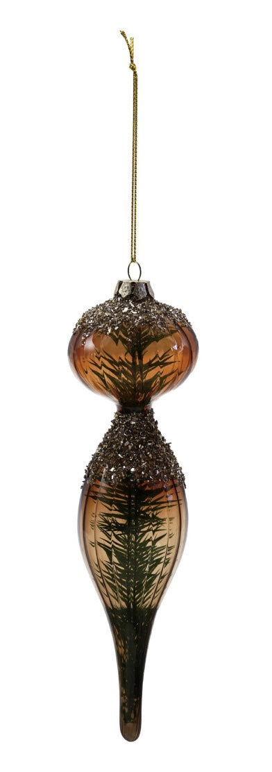 Glass Ornament with Mica Flakes & Bottle Brush Tree Inside, 3 Styles