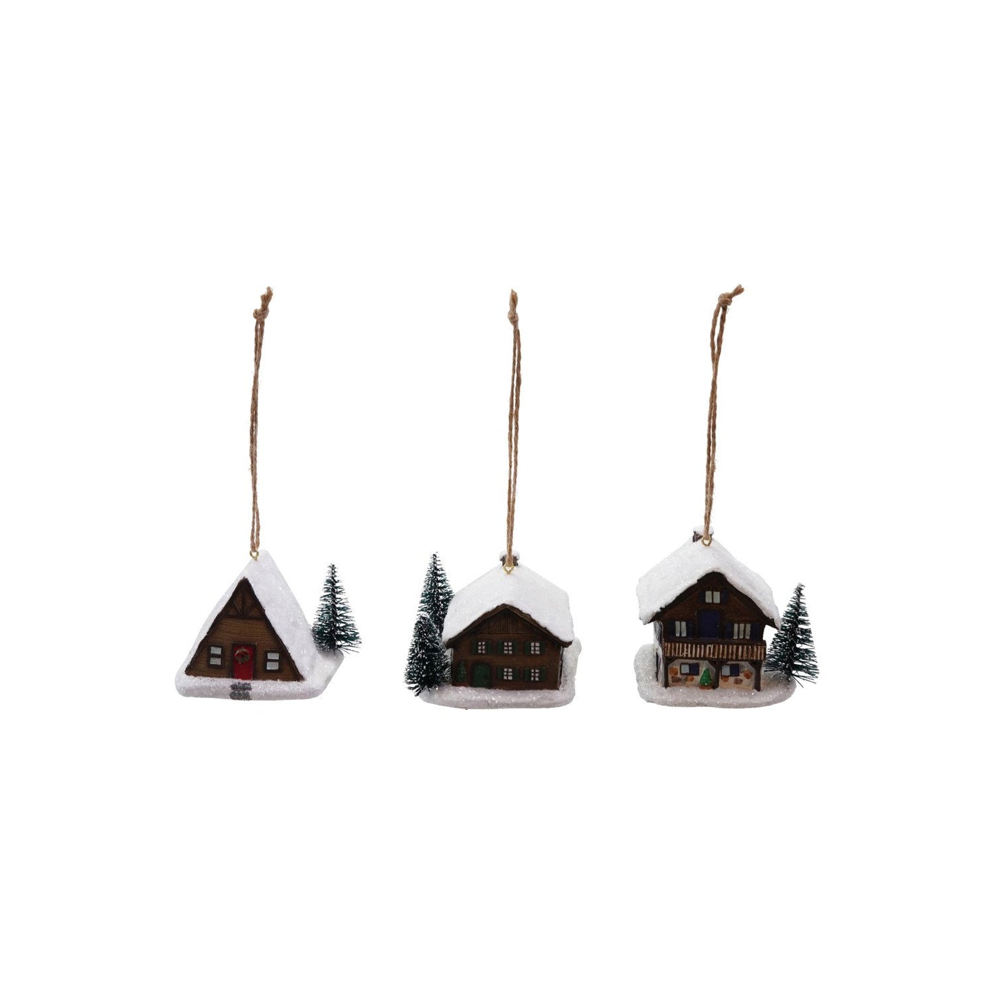 Resin House Ornament with Snow & Tree, 3 Styles ©