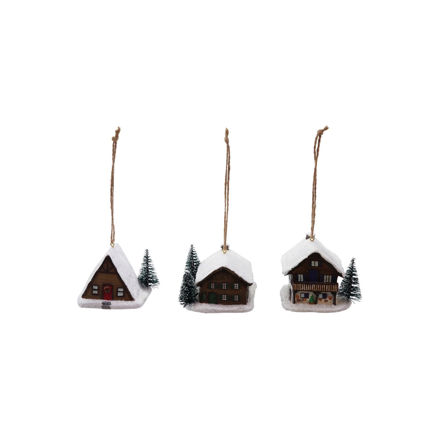 Resin House Ornament with Snow & Tree, 3 Styles ©