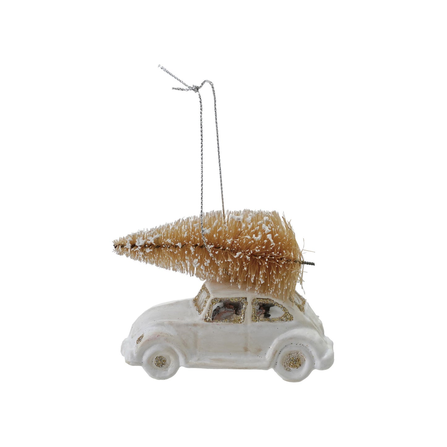 Glass Car Ornament with Sisal Bottle Brush Tree