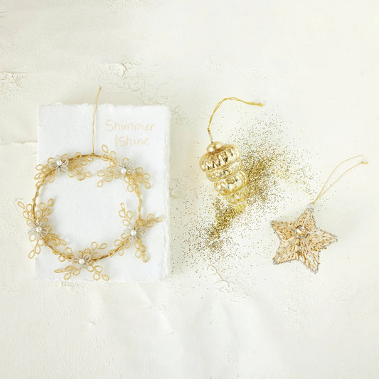 Embossed Mercury Glass Finial Ornament with Glitter, Gold Finish