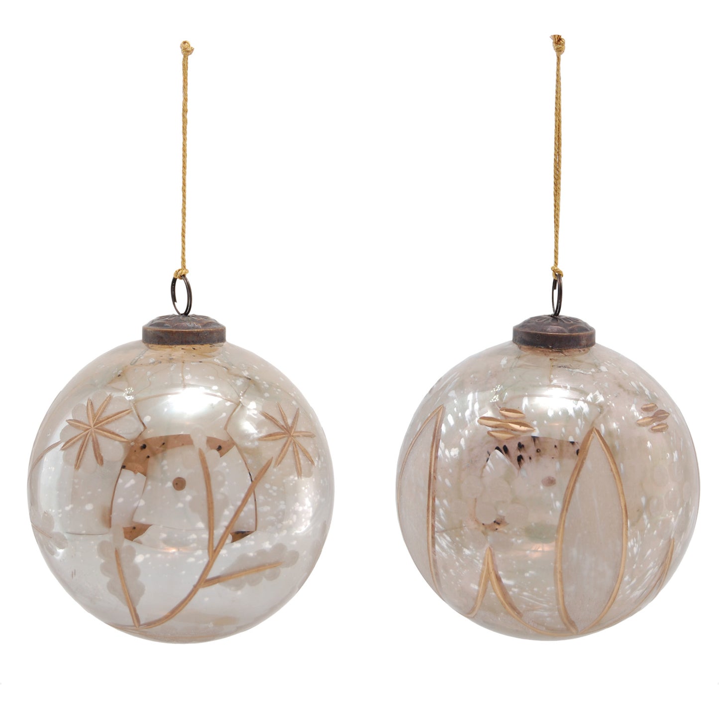 Etched Mercury Glass Ball Ornament with Design, 2 Styles