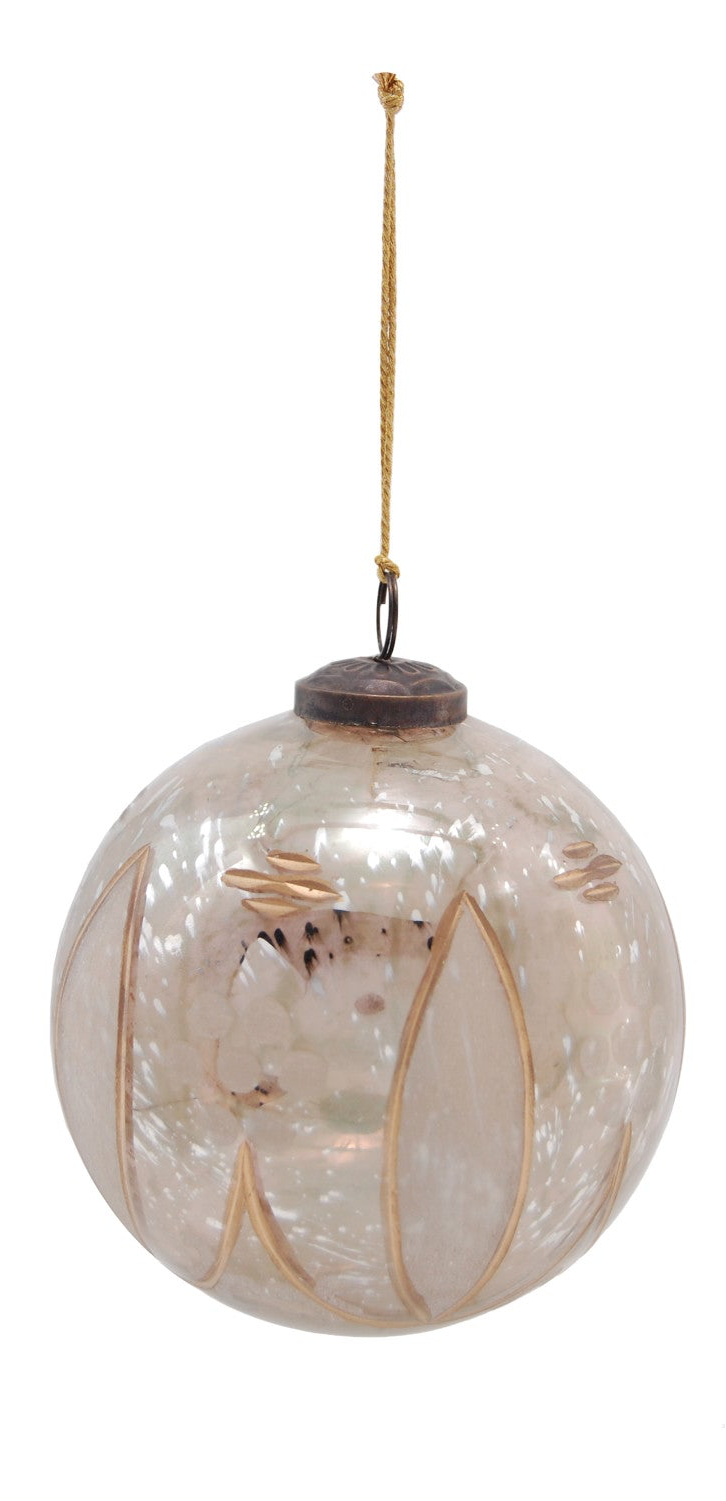 Etched Mercury Glass Ball Ornament with Design, 2 Styles